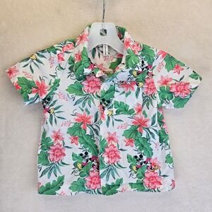 Disney Janie & Jack Baby‎ Hawaiian Cabana Shirt Mickey Mouse Floral 6-12 Months